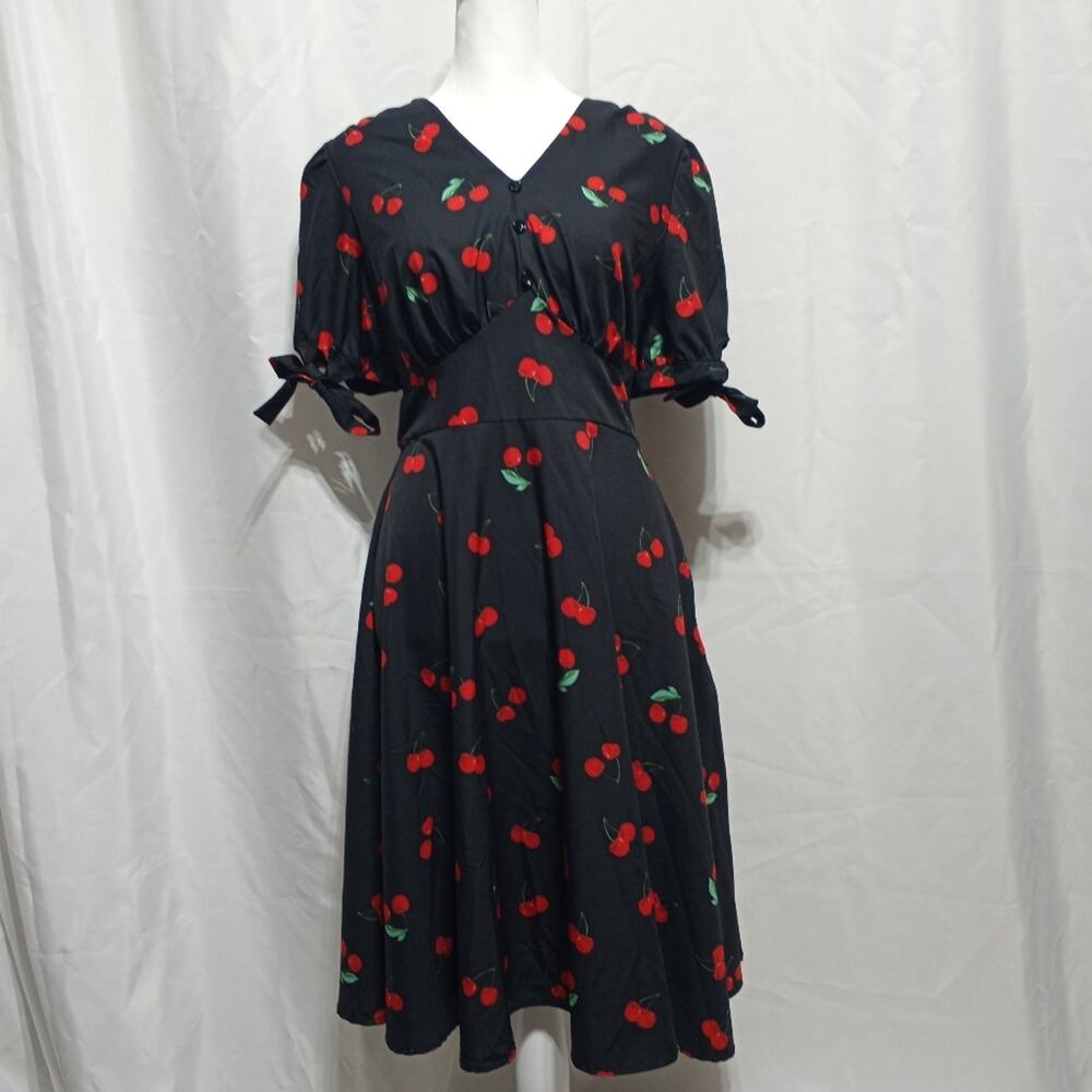 Belle Pogue 1940's Vintage Inspired A Line Swing Dress Size Small Black & Red